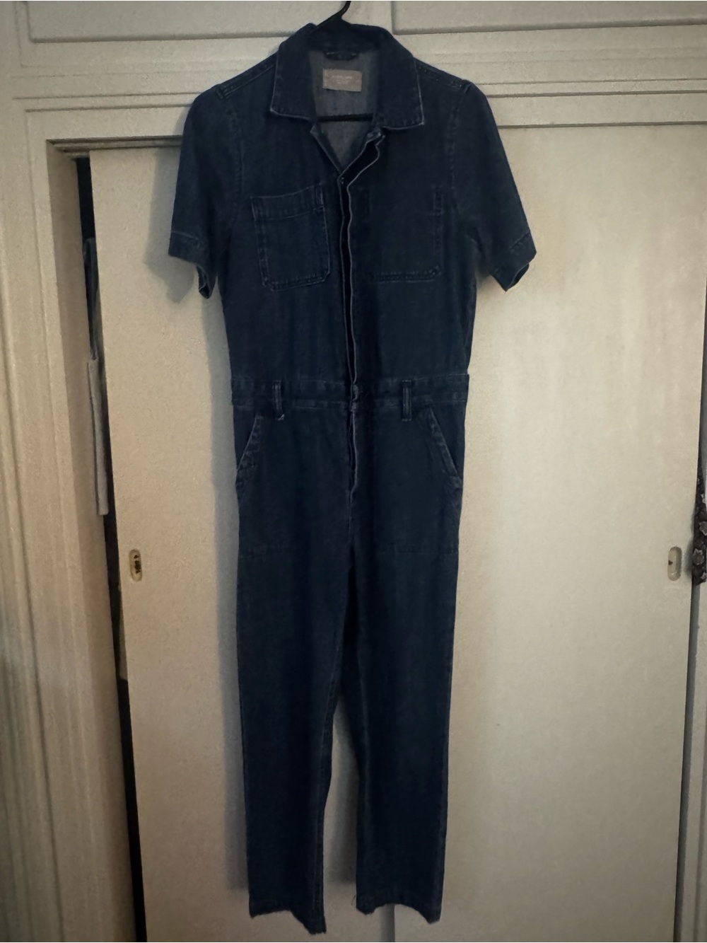 Everlane Dark Blue Short-Sleeve Denim Utility Jumpsuit